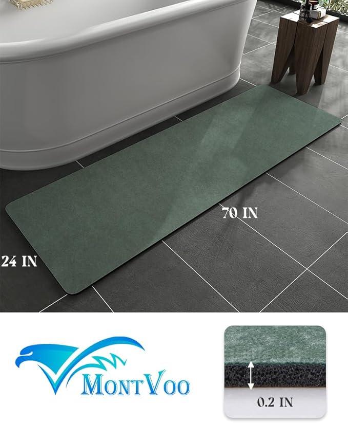 MontVoo -Bath Mat Rug-Rubber Backing Non Slip Quick Dry Absorbent Thin Bathroom Rugs Fit Under Door-Faux Suede Surface Bathroom Floor Mats-Shower Rug for in Front of Bathtub Shower Green 24"X70" - ModernBath