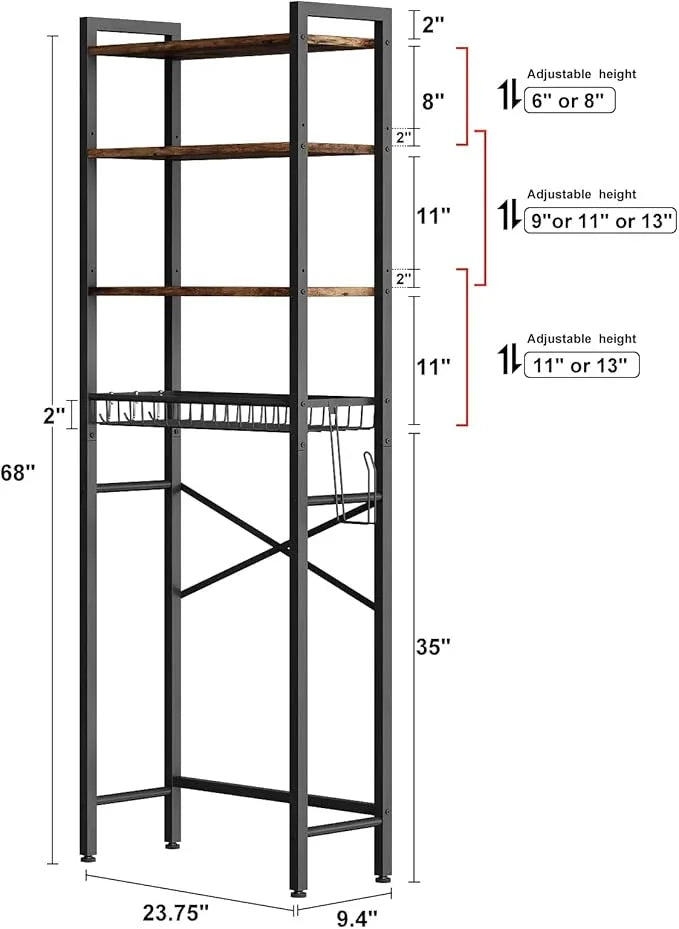 Over-The-Toilet Storage Rack, 4-Tier Bathroom Organizer Shelf Over Toilet with Adjustable Shelf and Basket, Freestanding Space Saver Bathroom Shelves Above Toilet for Room (Vintage Brown) - ModernBath