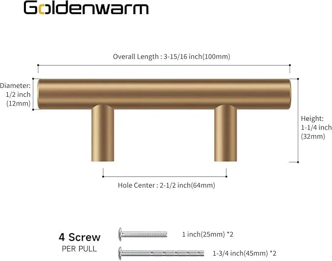 goldenwarm 5 Pack Champagne Bronze Cabinet Pulls Bronze Drawer Pulls 2-1/2 inch(64mm) Champagne Drawer Handles Brushed Gold Cabinet Handles Kitchen Dresser Door Handware - ModernBath