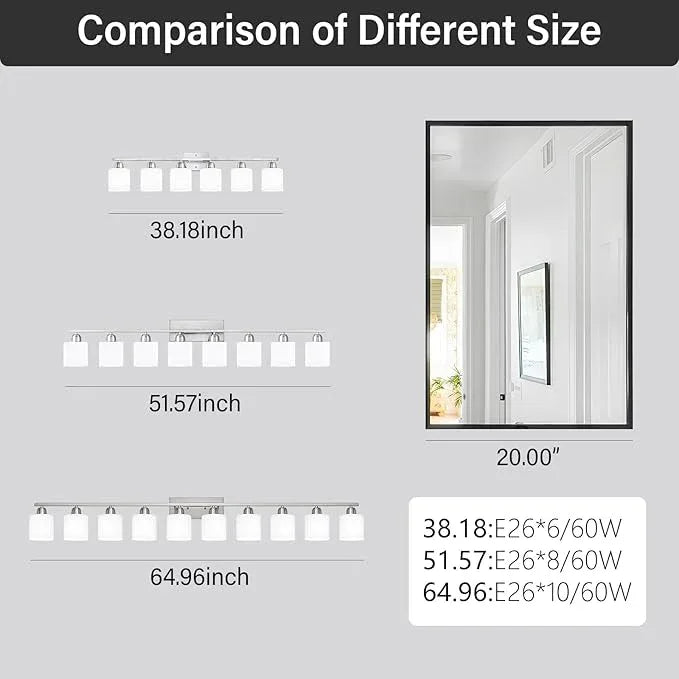 Brushed Nickel Vanity Light for Large Mirror, 6 Light Bathroom Lighting Fixtures Over Mirror with Milky White Frosted Glass Shades, 38 inch Bathroom Light for Mirrors, E26 Socket - ModernBath