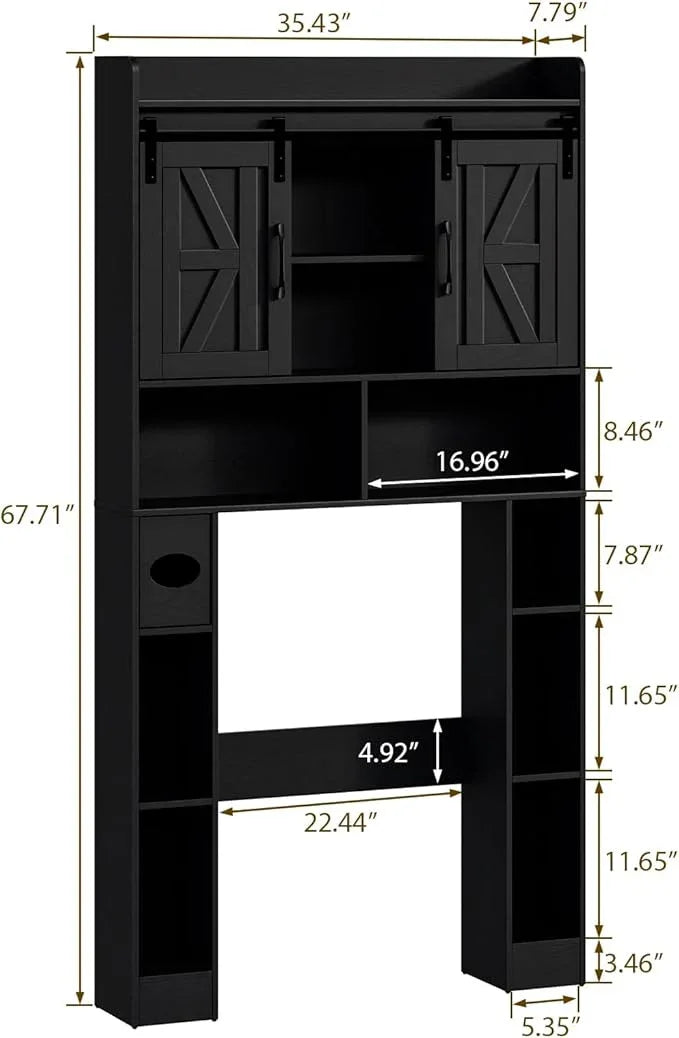 Farmhouse Storage Cabinet Over Toilet with Sliding Doors，Over The Toilet Storage Cabinet, Home Space-Saving Toilet Rack, for Bathroom, Restroom, Laundry.Pure Black - ModernBath