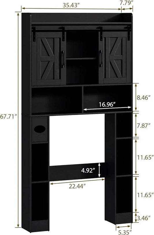 Farmhouse Storage Cabinet Over Toilet with Sliding Doors，Over The Toilet Storage Cabinet, Home Space-Saving Toilet Rack, for Bathroom, Restroom, Laundry.Pure Black - ModernBath