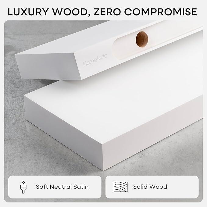 Homeforia White Floating Shelf 18 inch, High End Solid Real Wood 18inch Bathroom Floating Shelves for Wall Mounted, White Wooden 18in Floating Shelves, Heavy Duty Bracket, 18 X 6.5 X 1.75 in, Set of 3 - ModernBath