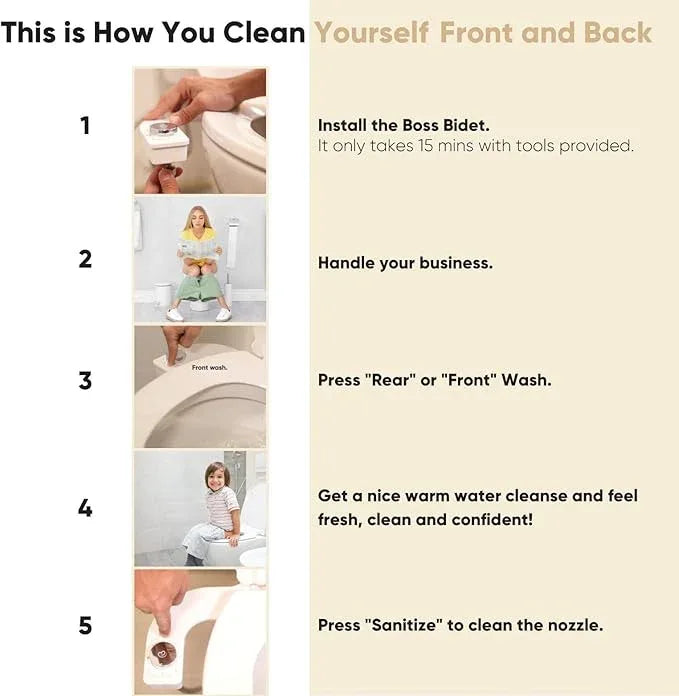 Boss Bidet Revolution Plus (Warm Water). Bidet Attachment for toilet. Luxury design, Bathroom bidet sprayer for toilet, non electric, dual nozzle, feminine wash, self cleaning. Bamboo Bali. - ModernBath