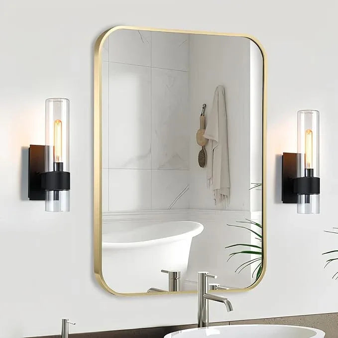 CLBA Gold Bathroom Mirror, 22x30 Inch Brushed Gold Mirror, Aluminum Alloy Framed Vanity Mirror, Rounded Rectangle Mirror for Over Sink, Anti-Rust (Horizontally or Vertically) - ModernBath