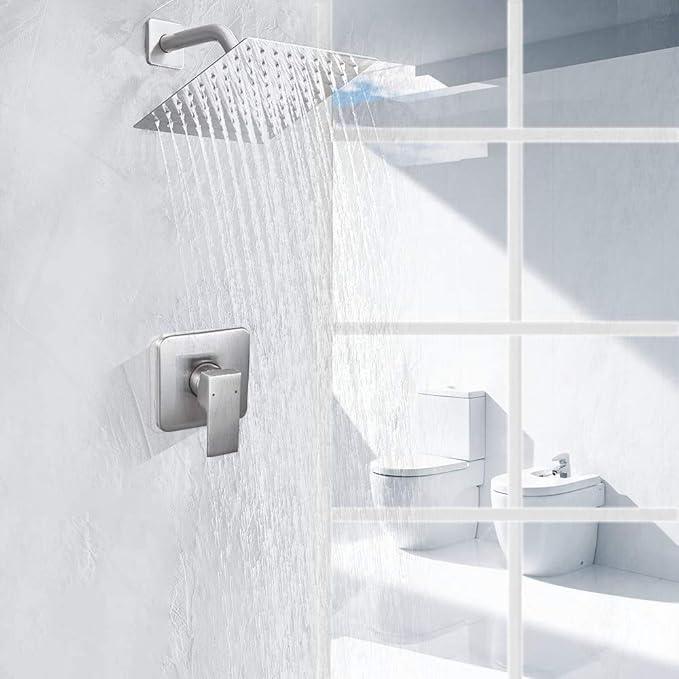 JingGang Shower Faucet Brushed Nickel Rain Shower Head Shower Faucets Sets Complete Bathroom Rainfall Shower System, Single Function Shower Trim Kit with Rough-in Valve - ModernBath