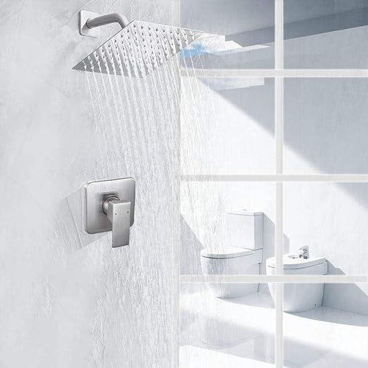 JingGang Shower Faucet Brushed Nickel Rain Shower Head Shower Faucets Sets Complete Bathroom Rainfall Shower System, Single Function Shower Trim Kit with Rough-in Valve - ModernBath