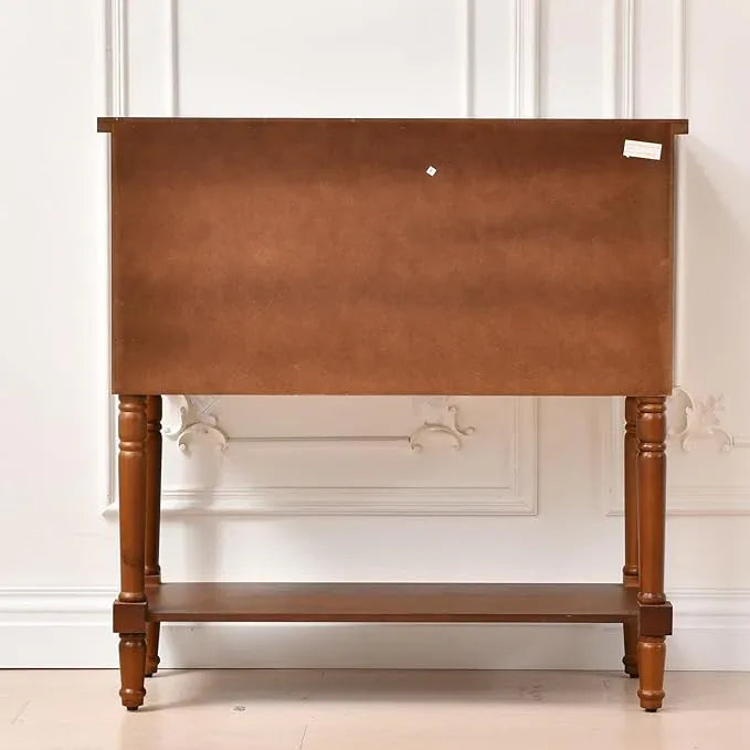 Vintage Accent Cabinet with 5 Drawers and Open Shelf, Multi-Tone Console Table with Turned Wood Legs, Mid-Century Entryway Table for Hallway or Living Room - ModernBath