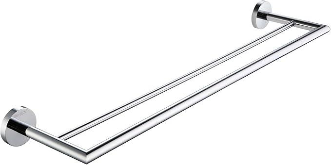Double Towel Bar Chrome 26 Inch Towel Racks for Bathroom, Wall Mounted Bath Towel Holder, Modern Hotel Style Double Towel Rod, Brass, 077080-CR Leo Series - ModernBath