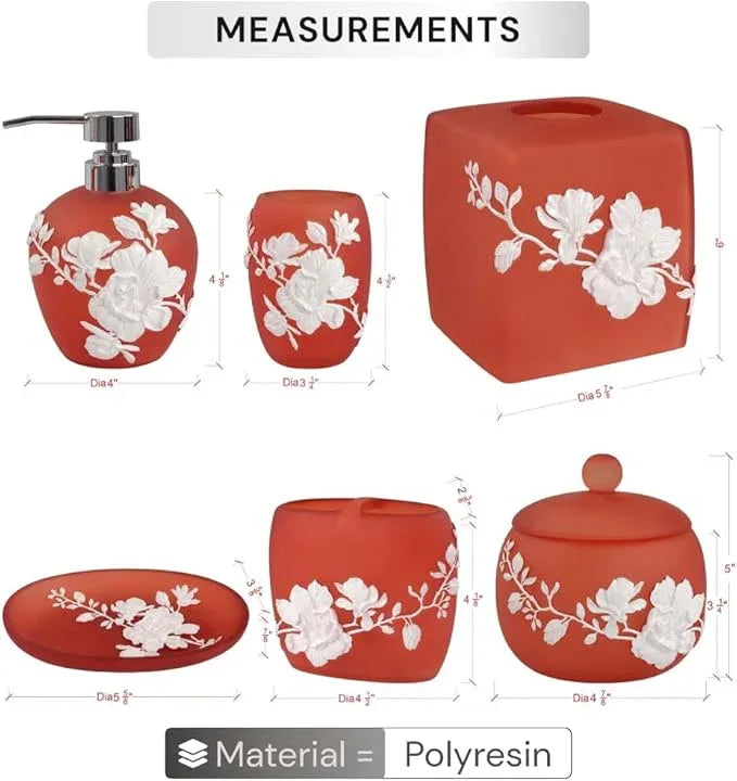 Decozen Bathroom Accessories Set 6Pcs – Soap Dispenser, Toothbrush Holder, Tumbler, Soap Dish & Cotton Swab Jar – Modern Bathroom Decor, Bath Set for Valentines Day Gifts Valentines Decor, Savannah - ModernBath