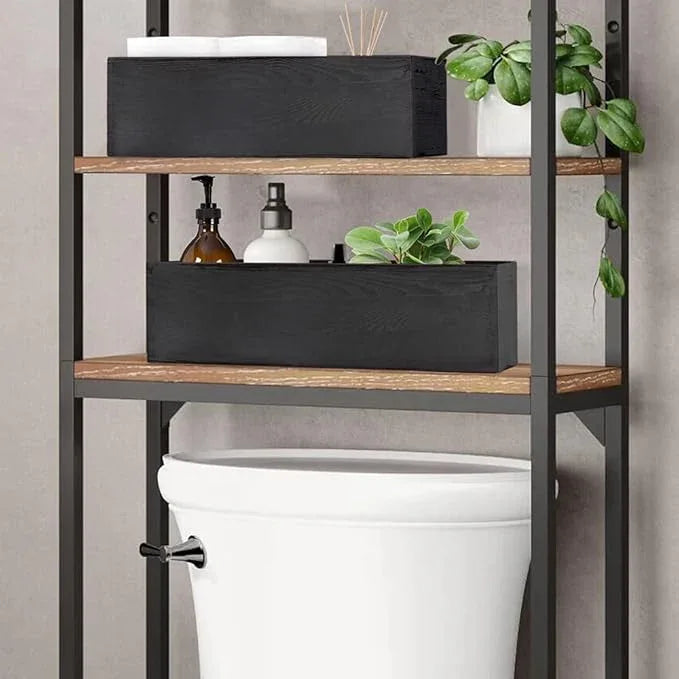 LotFancy Bathroom Decor Box, 2 Pack Wooden Toilet Paper Holder, Black Toilet Tank Storage Basket, Farmhouse Rustic Back of Toilet Tray - ModernBath