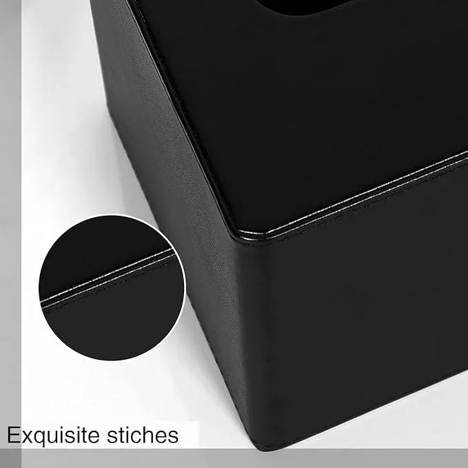 GOLRANLYE Tissue Box Cover Square 2 Pack PU Leather Facial Tissue Box Holder for Dresser Bathroom Decor (Black) - ModernBath