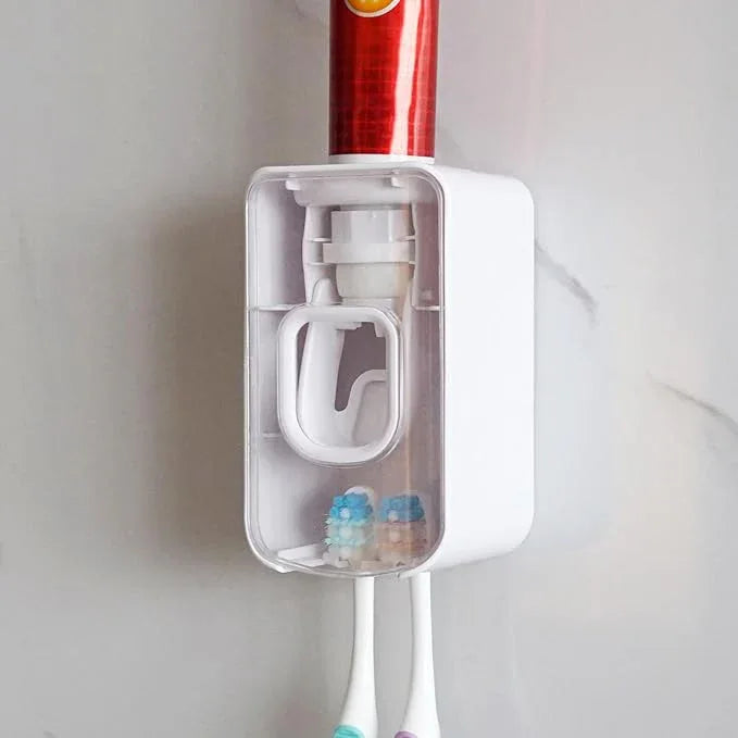 2 Slot Toothbrush Holder and Toothpaste Dispenser Wall Mounted, Automatic Toothpaste Squeezer, 2 in 1 Tooth Brush Toothpaste Organizer for Shower (Clear) - ModernBath
