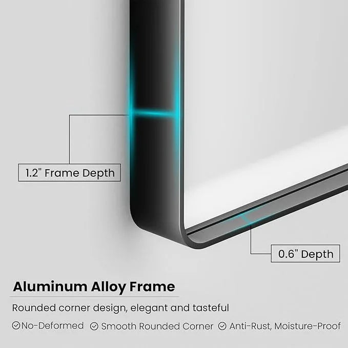 JISOSO 40X32 Inch Black Bathroom Mirror, Black Metal Framed Mirror for Wall, Rounded Rectangle Matte Bathroom Vanity Mirror with Tempered Glass, Anti-Rust, Horizontal/Vertical - ModernBath