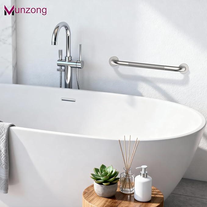 12 Inch Anti Slip Grab Bars for Wall,Munzong Stainless Steel Bathroom Grab Bars for Bathtubs and Showers,Brushed Nickel Knurled Handicap Balance Bar,Safety Hand Rail Support Elderly Senior Bath Handle - ModernBath