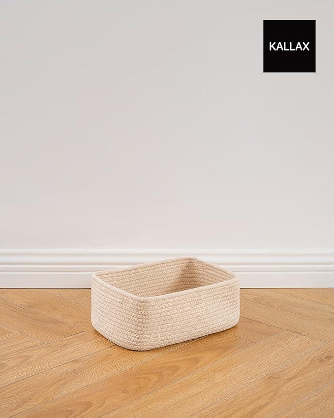 Small Woven Basket, 12 x 8 x 4.5 Inches, Storage Basket for Organizing, Cute Small Rope Shelf Closet Cube Storage Bins Baskets for Shelves, Dog Toy Gift Baskets Empty, 3 Packs, Beige - ModernBath