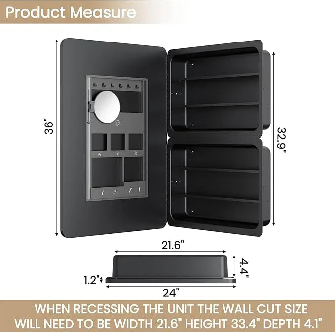 24x36 Inch LED Lighted Medicine Cabinet with Mirror for Bathroom, Wall Mounted or Recessed Mirror Cabinet with 3X Magnifying Mirror, Adjustable Storage Shelves, Modern Design - ModernBath
