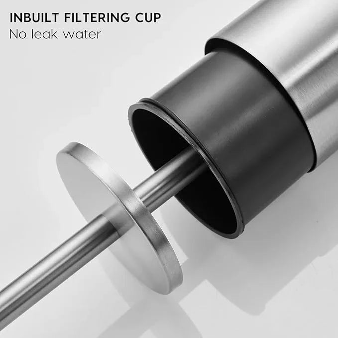 Brushed Stainless Steel Toilet Brush and Cover, No-Punch Hook Base Dual Purpose Toilet Brush Holder with Removable Inner Bucket and Splash Cover - Soft Bristles (Brushed) - ModernBath