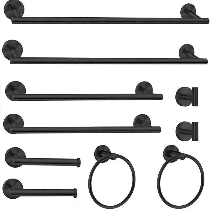 Cilee 10 Piece Matte Black Bathroom Hardware Set,2 Pack 5 Piece Bathroom Accessories Set Include 24 inch,16 inch Toilet Paper Holder, Towel bar,Towel Ring,Towel Hook,Stainless Steel Wall Mounted - ModernBath