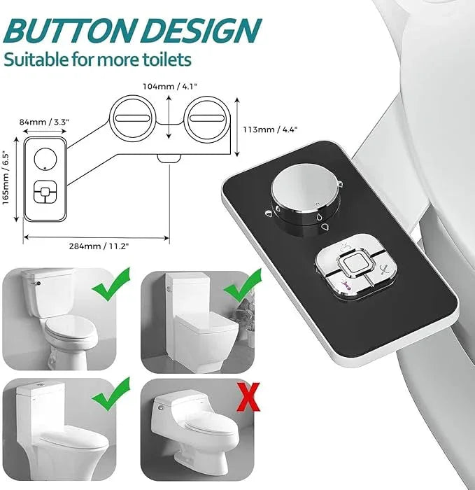 SAMODRA Bidet Attachment, Non-Electric Cold Water Bidet Toilet Seat Attachment with Pressure Controls, Retractable Self-Cleaning Dual Nozzles for Frontal & Rear Wash - Black - ModernBath