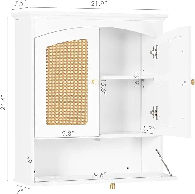 Spirich Bathroom Cabinet Wall Mount, Medicine Cabinet for Bathroom, Over The Toilet Storage Cabinet with Rattan Doors and Tilt-Out Cube - ModernBath