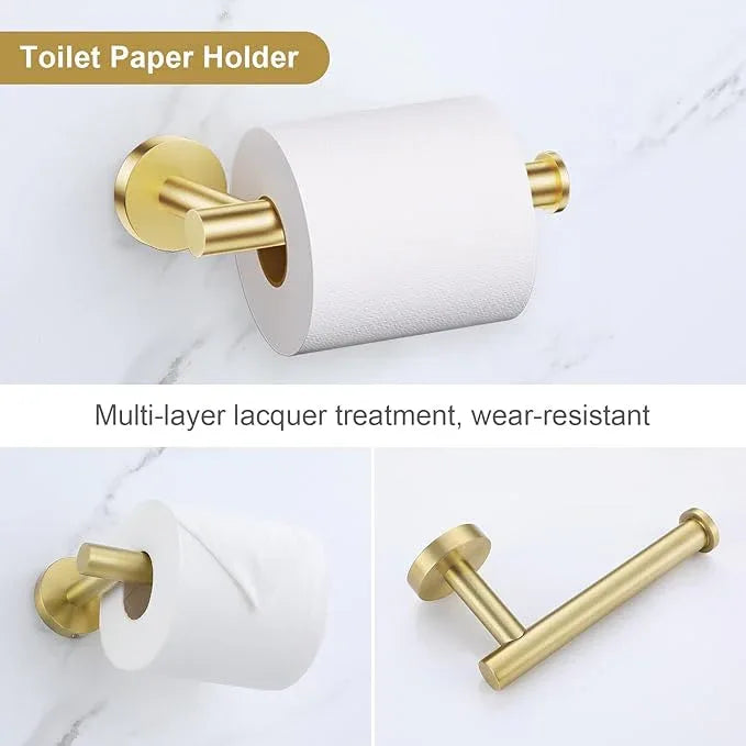 Lairuier 5 Pieces Brushed Gold Bathroom Accessories Set, 23.6 Inch Bath Towel Bar Set, SUS304 Stainless Steel Bathroom Hardware Set Round Toilet Paper Holder Set Wall Mounted - ModernBath