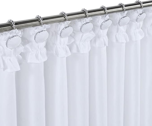 BESTRIPES Shower Curtain Hooks Rings, Decorative Rust Proof Stainless Steel Glide Rollers Shower Hooks Rings for Bathroom Shower Rods Curtains, Set of 12, White
