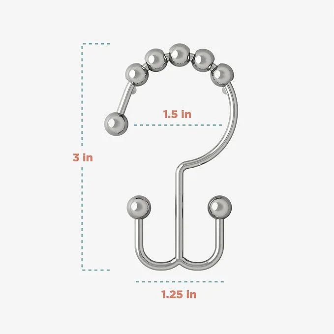 Zenna Home Shower Curtain Hooks, Chrome, Set of 12 – Premium Shower Curtain and Liner Rings with Double Roller Glide and Double-Sided Design – Rust Resistant - ModernBath