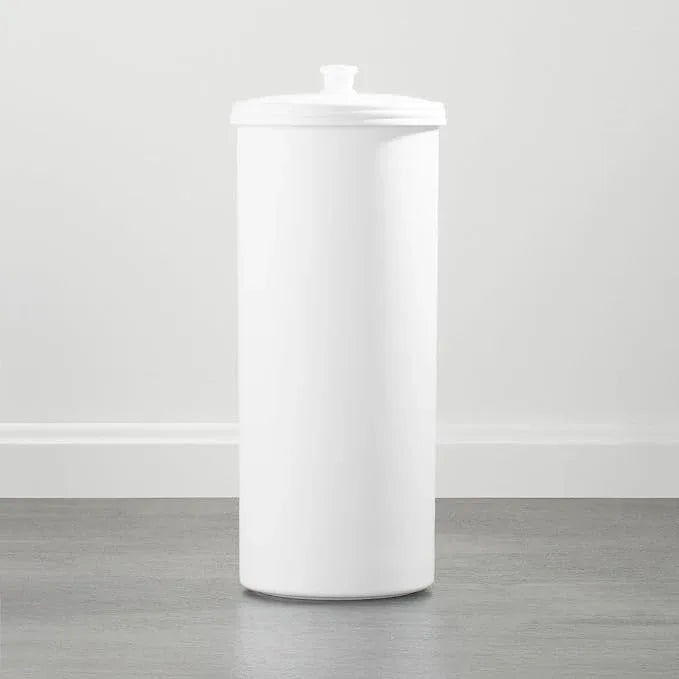 iDesign Freestanding Bathroom Toilet Paper Storage Holder with Lid for 3 Extra Rolls, White - ModernBath