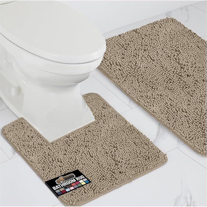 GORILLA GRIP Bathroom Rug Sets, Soft Chenille 2 Piece Area Rugs Set, Toilet Base Mat and 30x20 Carpet, Absorbent Microfiber Washable Mats Dry Quickly, Home Décor and Bath Room Accessories, Gray Beige - ModernBath