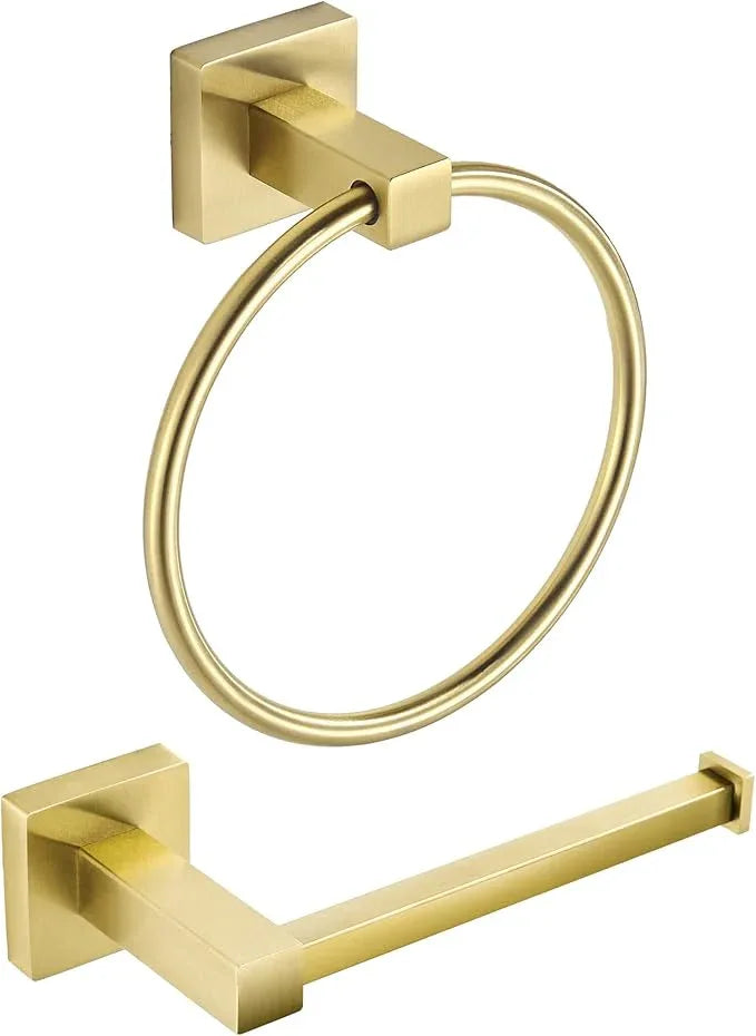 FORBATH Gold Toilet Paper Holder Towel Ring, Brushed Gold Bathroom Hardware, Hand Towel Holder Toilet Tissue Roll Holder Set, Wall Mount SUS304 Stainless Steel Bath Accessories, 2pcs - ModernBath