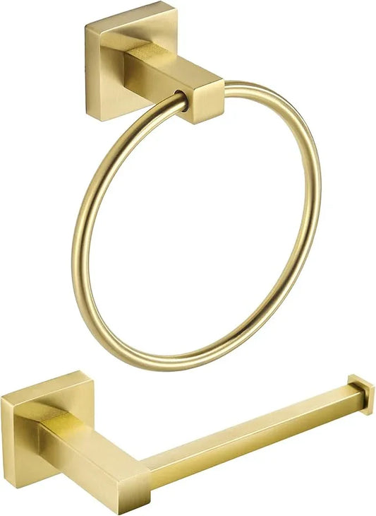 FORBATH Gold Toilet Paper Holder Towel Ring, Brushed Gold Bathroom Hardware, Hand Towel Holder Toilet Tissue Roll Holder Set, Wall Mount SUS304 Stainless Steel Bath Accessories, 2pcs - ModernBath