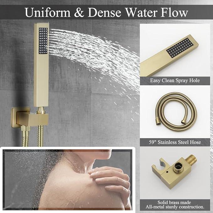YCAIKOI Shower Faucet Set 16 Inch Wall Mount Rain Shower System, All Metal Shower Fixtures - Brushed Gold - ModernBath