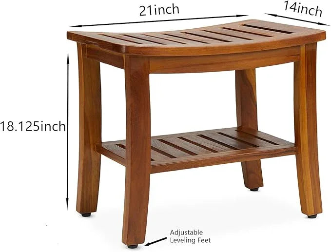 Teak Shower Bench 21 Inch, Fully Assembled Wood Bath Stool for Shower & Spa, The Hermod - ModernBath