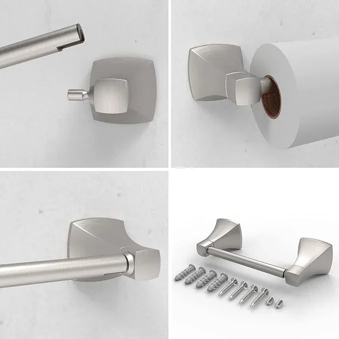 Brushed Nickel Toilet Paper Holder Bathroom Double Post Pivoting Tissue Roll Holder Stainless Steel and Zinc Alloy Wall Mount - ModernBath