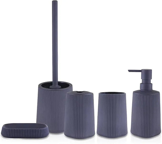 Liuonnam Bathroom Accessories Set 5-Piece Plastic Gift Set with Toilet Brush Holder, Toothbrush Holder, Toothbrush Cup, Soap Dispenser, Soap Dish(Black) - ModernBath