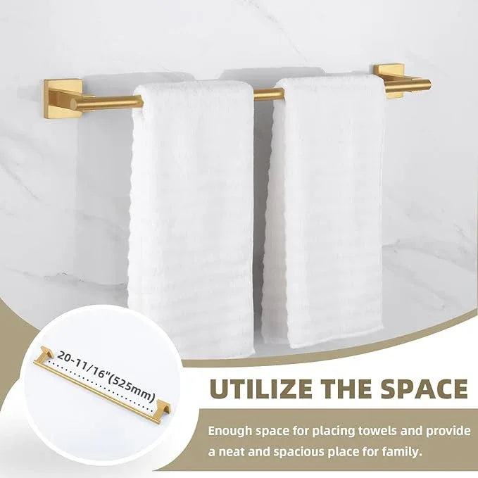 Suyar Brushed Gold Bathroom Accessories, SUS 304 Stainless Steel Bathroom Hardware Set 4 Pieces, Include Robe Hook, Toilet Paper Holder, Hand Towel Holder, Towel Bar, Wall Mount - ModernBath