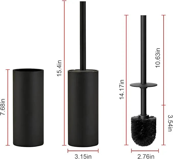 Toilet Brush and Holder Set, NEWRAIN 304 Stainless Steel Toilet Brush with Long Brush Handle, Matte Black Toilet Scrubber and Covered Holder, Round Design Sturdy and Space Saving, Covered Brush - ModernBath