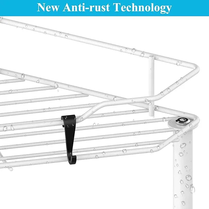 3 Tier Floor Standing Corner Shower Caddy Organizer Shelf with Hooks, Bathroom Shelves Stand Rack, White - ModernBath