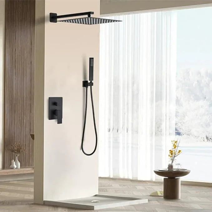 JingGang Matte Black Shower System 16 Inch Bathroom Luxury Rain Mixer Shower Combo Set Wall Mounted Rainfall Shower Head and Handheld System Shower Faucet Set Rough-in Valve Body and Trim Kit - ModernBath