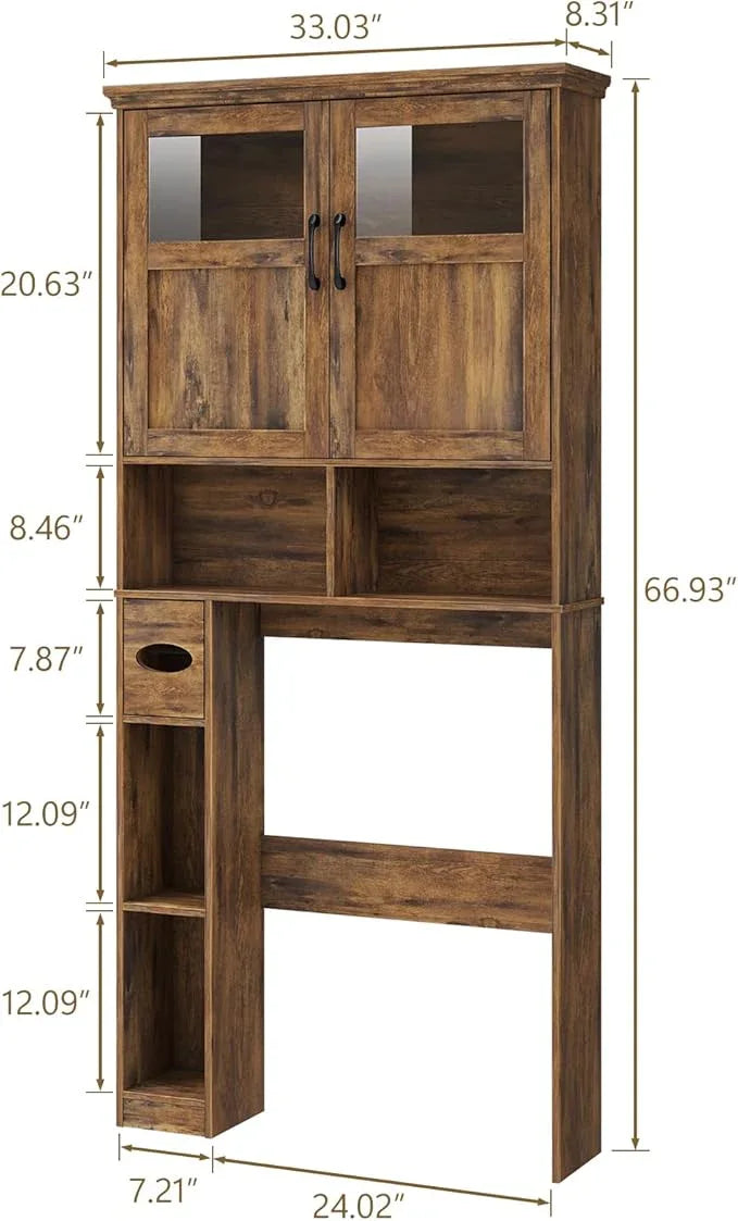 Vabches Over The Toilet Storage Cabinet With Double Doors & Paper Holder Stand, Freestanding Shelf Space Saver With Anti-Tip Design & Adjustable Shelf, Brown - ModernBath