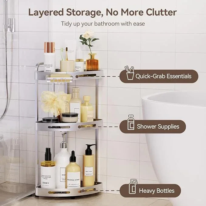 Corner Shower Caddy Standing, 3-Tier Rustproof Shower Organizer with Soap Holder, Aluminum Shower Shelf Stand for Bathroom Storage, Siver - ModernBath
