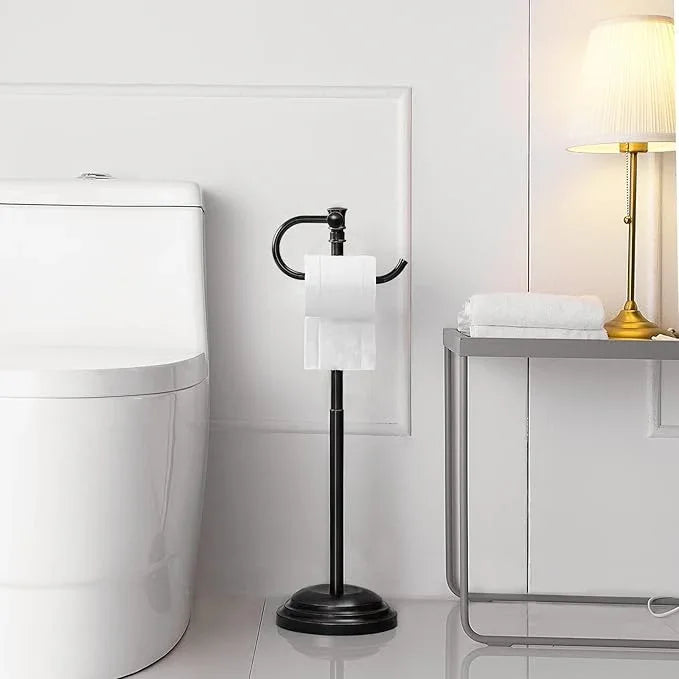 RUMOSE Toilet Paper Holder Stand for Floor, Oil Rubbed Bronze Adjustable (12.4" to 22.8") Bathroom Toilet Tissue Holder, Free Standing Toilet Paper Roll Holder with Storage, Stainless Steel - ModernBath