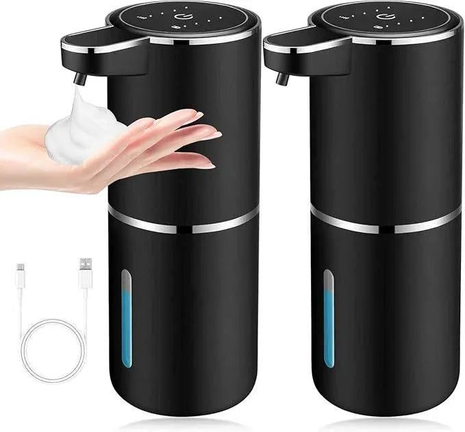 2 Pack Automatic Soap Dispensers,12.8oz/380ml USB Touchless Automatic Foaming Soap Dispenser,Rechargeabled Wall Mounted Smart Soap Dispenser for Bathroom Kitchen Dish Soap(Black) - ModernBath