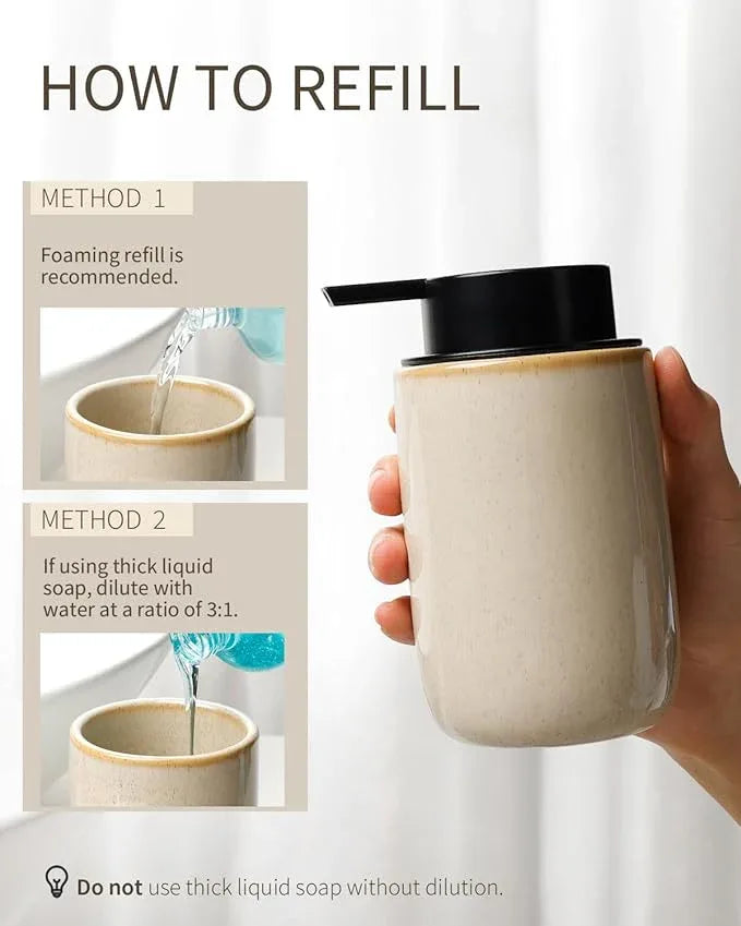 BosilunLife Foam Soap Dispenser - Ceramic Foaming Hand Dispenser for Bathroom Modern Farmhouse Small Soap Dispenser Hand Pump Dispenser for Kitchen Sink (Greige with Speckle, Foam Pump) - ModernBath