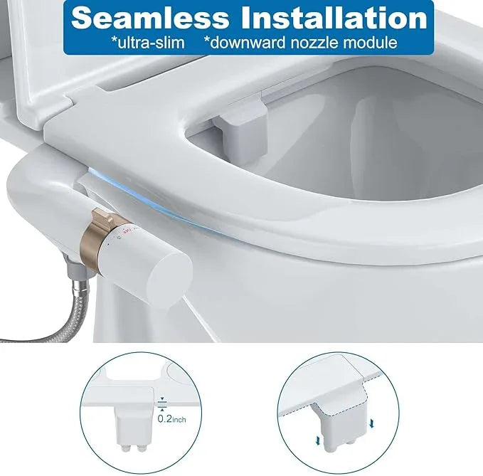 Toilet Bidet Attachment Non-Electric Dual Nozzle – Self-Cleaning Frontal & Rear Wash, Adjustable Water Pressure, Fresh Cold Water Sprayer, Ultra-Slim Easy to Install, Toilet Seat Attachment, Rose Gold - ModernBath