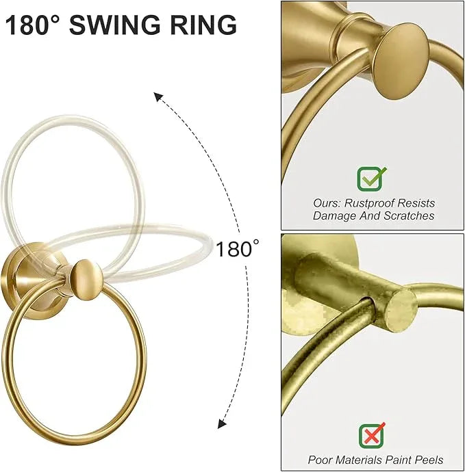 BESy Brushed Gold Bathroom Hand Towel Ring Towel Holder, Rustproof Wall Mounted Bathroom Hardware Accessory SUS 304 Stainless Steel Towel Rack - ModernBath