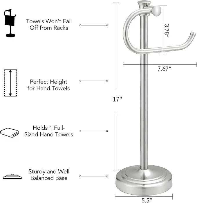BESy 17 Inch Brushed Nickel Stand Towel Bar Hanger Hand Towel Bar Bathroom Vanity Countertop Towel Holder Free Standing Stainless Steel Towel Ring Hardware Accessories Towel Rack - ModernBath