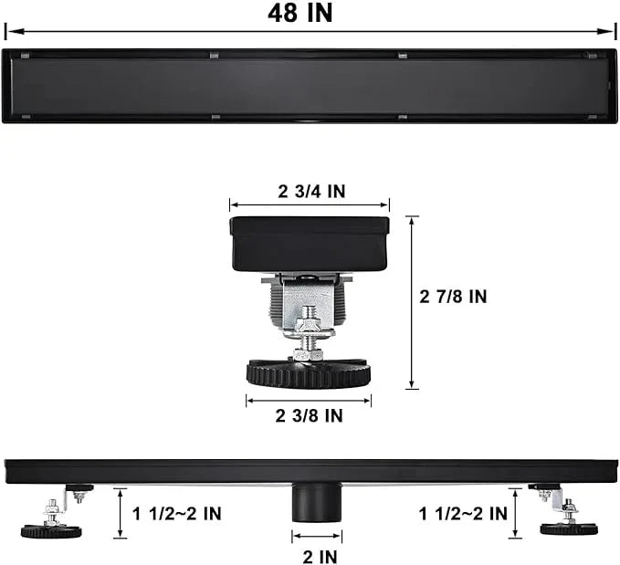 Linear Shower Floor Drain, Black 48 Inch 304 Stainless Steel Bathroom Drains Kit, Rectangular Shower Trench Drain with Reversable Tile-in Pattern Drain Cover & Hair Catcher - ModernBath