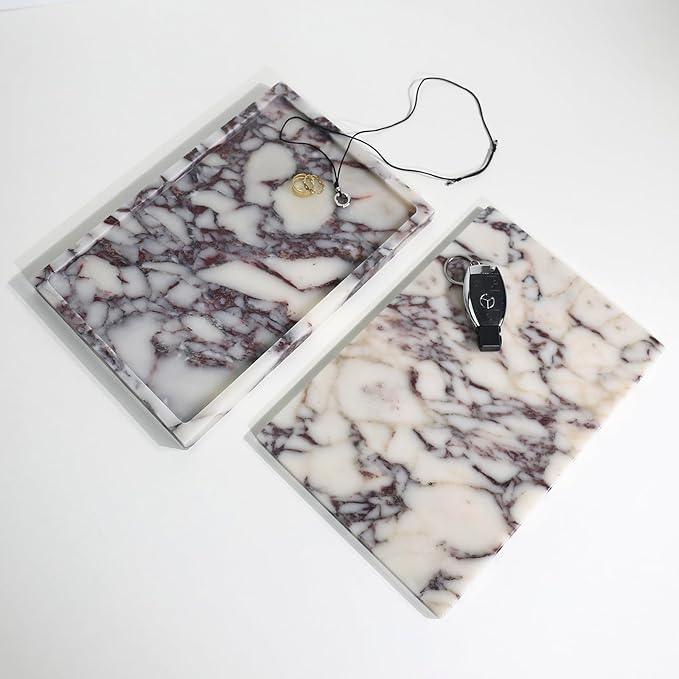 Real Luxurious Natural Marble Vanity Tray Genuine Marble Storage Tray for Home Decor Stone Tray for Bathroom/Kitchen/Vanity/Dresser Non-Resin/Non-Ceramic/Viola Tablet Set - ModernBath